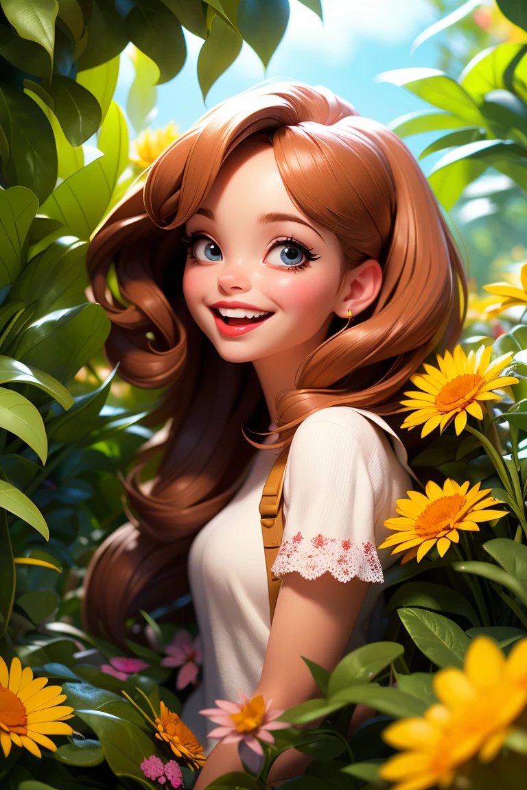 (playful, cartoon, girl, outdoor, 3d rendering), (best quality, 4k, 8k, highres, masterpiece:1.2), ultra-detailed, (realistic, photorealistic, photo-realistic:1.37), vivid colors, vibrant atmosphere, joyful expression, dynamic pose, playful interaction, sunny day, lush greenery, vibrant flowers, creative outfit, whimsical elements, professional 3D rendering, imaginative scenery, charming environment, captivating background, expressive eyes, cheerful smile, soft lighting