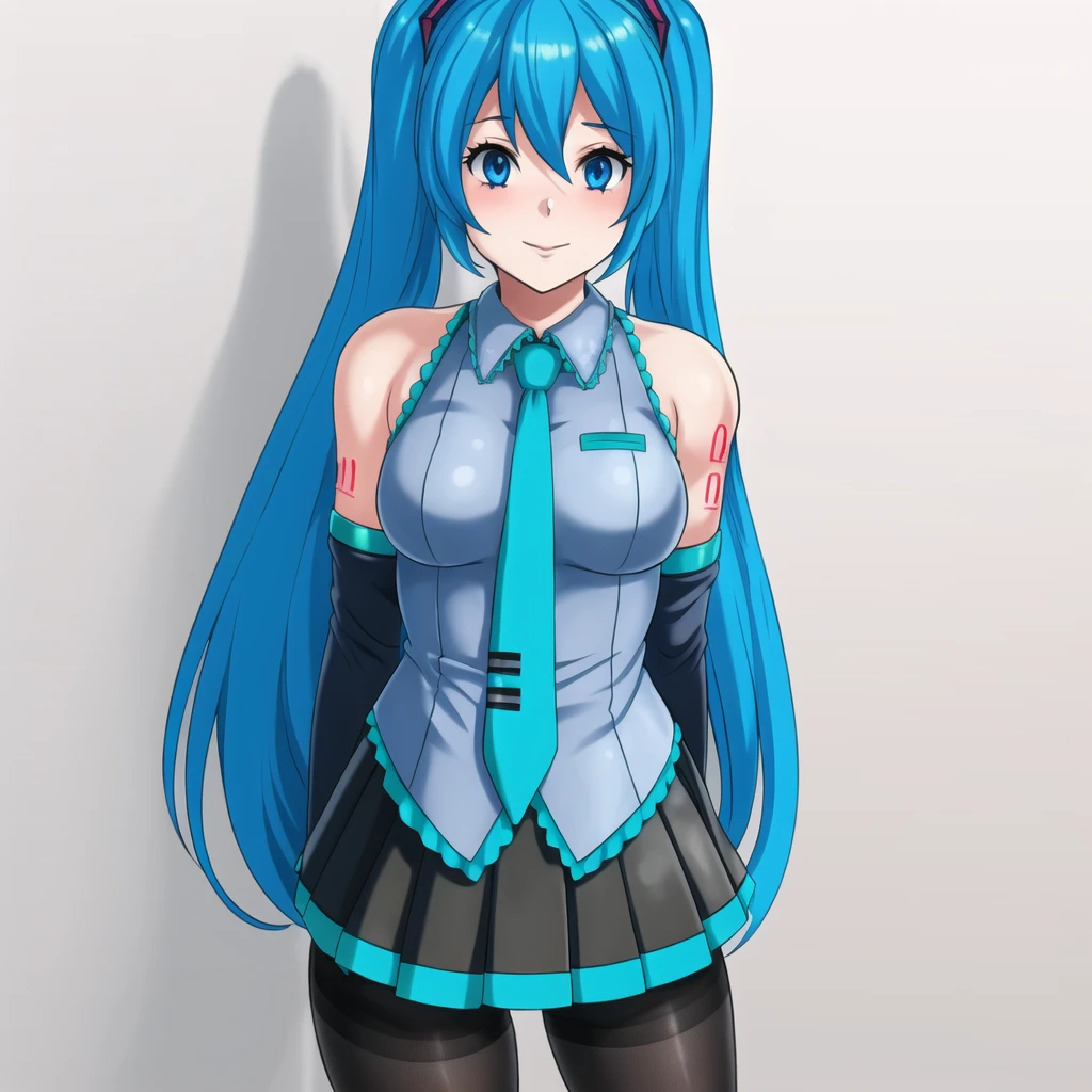 1girl,hatsune miku, blue hair,skirt,pantyhose,standing