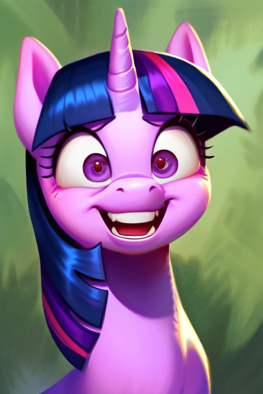 score_9, feral pony twilight sparkle, portrait, solo, crazy face