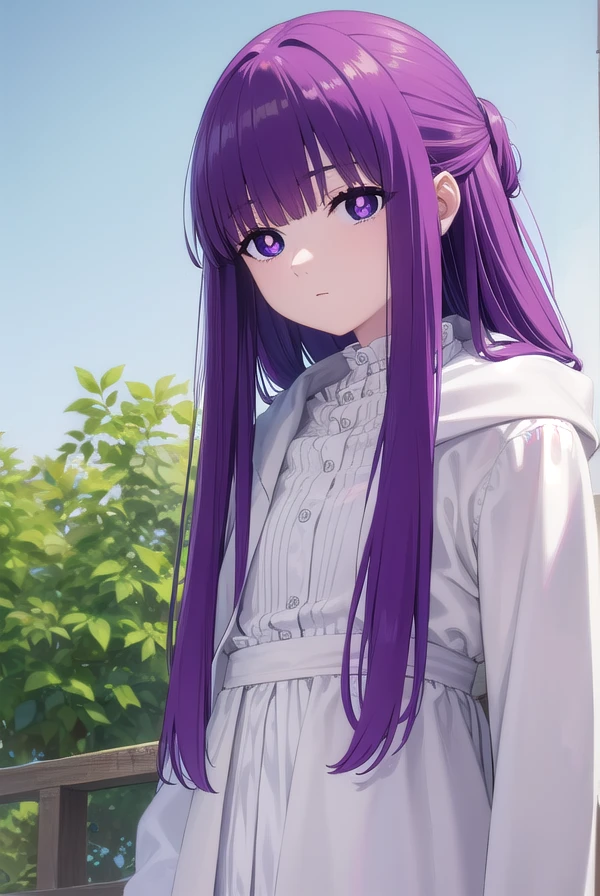 fern, <lora:fernv2-lora-nochekaiser:1>,
fern, long hair, bangs, (purple eyes:1.1), purple hair, sidelocks, blunt bangs, (bright pupils:1.5), half updo,
BREAK shirt, dress, jacket, white shirt, open clothes, hood, white dress, hood down,
BREAK outdoors, sky, nature,
BREAK looking at viewer, (cowboy shot:1.5),
BREAK <lyco:GoodHands-beta2:1>, (masterpiece:1.2), best quality, high resolution, unity 8k wallpaper, (illustration:0.8), (beautiful detailed eyes:1.6), extremely detailed face, perfect lighting, extremely detailed CG, (perfect hands, perfect anatomy),