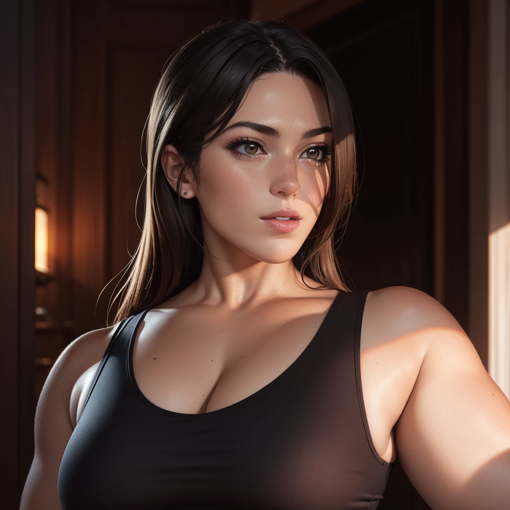 Best_QualityPos, RAW photo, intricate details, best quality, 8k uhd, soft lighting, 1girl, solo, black tank top <lora:Daniella_Melo:0.7>