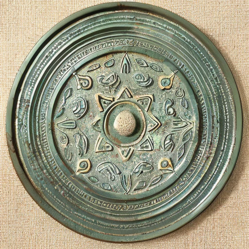 <lora:Bronze mirror_v1:0.7>, relief, star (symbol), no humans, circle, abstract, still life, round image, reflection, patterned background, Bronze mirror