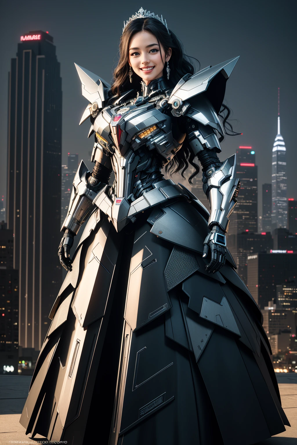 ((Masterpiece, best quality,edgQuality)), 
smiling,excited, edgMecha, a woman in a ballgown standing in front of a city at night ,woman wearing edgMecha_ballgown, mecha ballgown
 <lora:edgRoboGown:1>