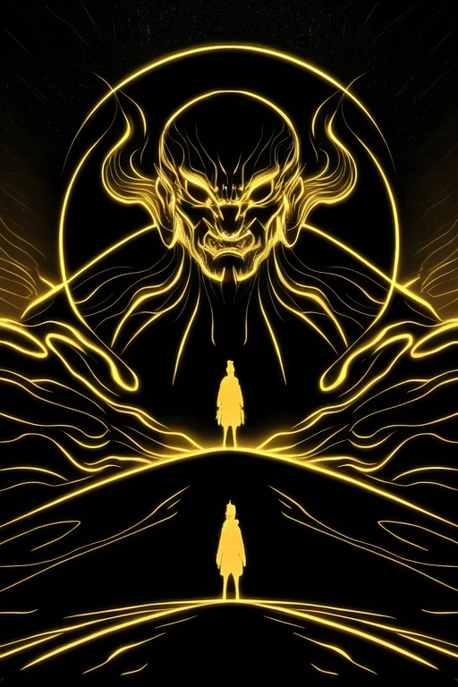 a man standing in front of a projection of immortal,halo,<lora:eastern_mythology_v1_512_preview:0.6>,