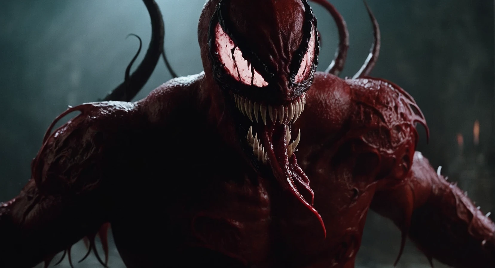 Dark Fantasy Art of <lora:Symbiote:1> Cinematic Film stock footage in (arri alexa style) Kodak film print,
a red demon carnage with a sword and a large red demon carnage symbiote style, dark, moody, dark fantasy style