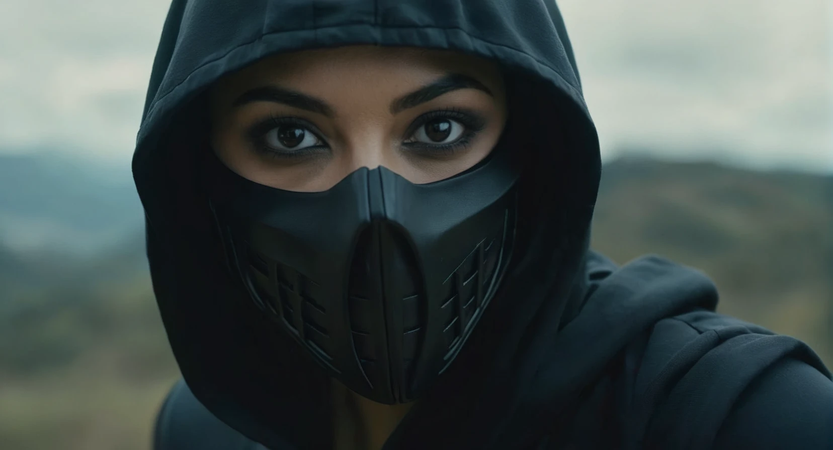 Dark Fantasy Art of (Cinematic Film stock footage style) in (arri alexa style) (Kodak film print style),
<lora:Mortal Kombat-000003:1>
Noob Saibot a woman with a mask and a hood on Mortal Kombat Style, dark, moody, dark fantasy style