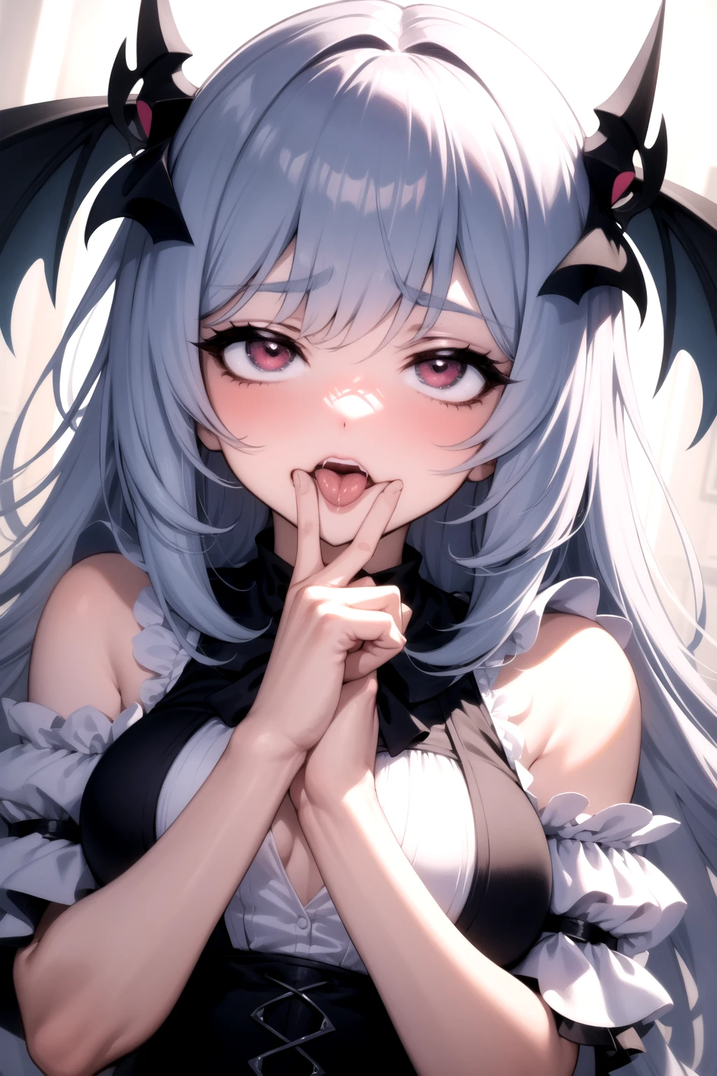 <lora:ahegao_v0.3:1> 
1girl, ahegao, upper body, covering mouth, hand to own mouth,, masterpiece, best quality, highly detailed