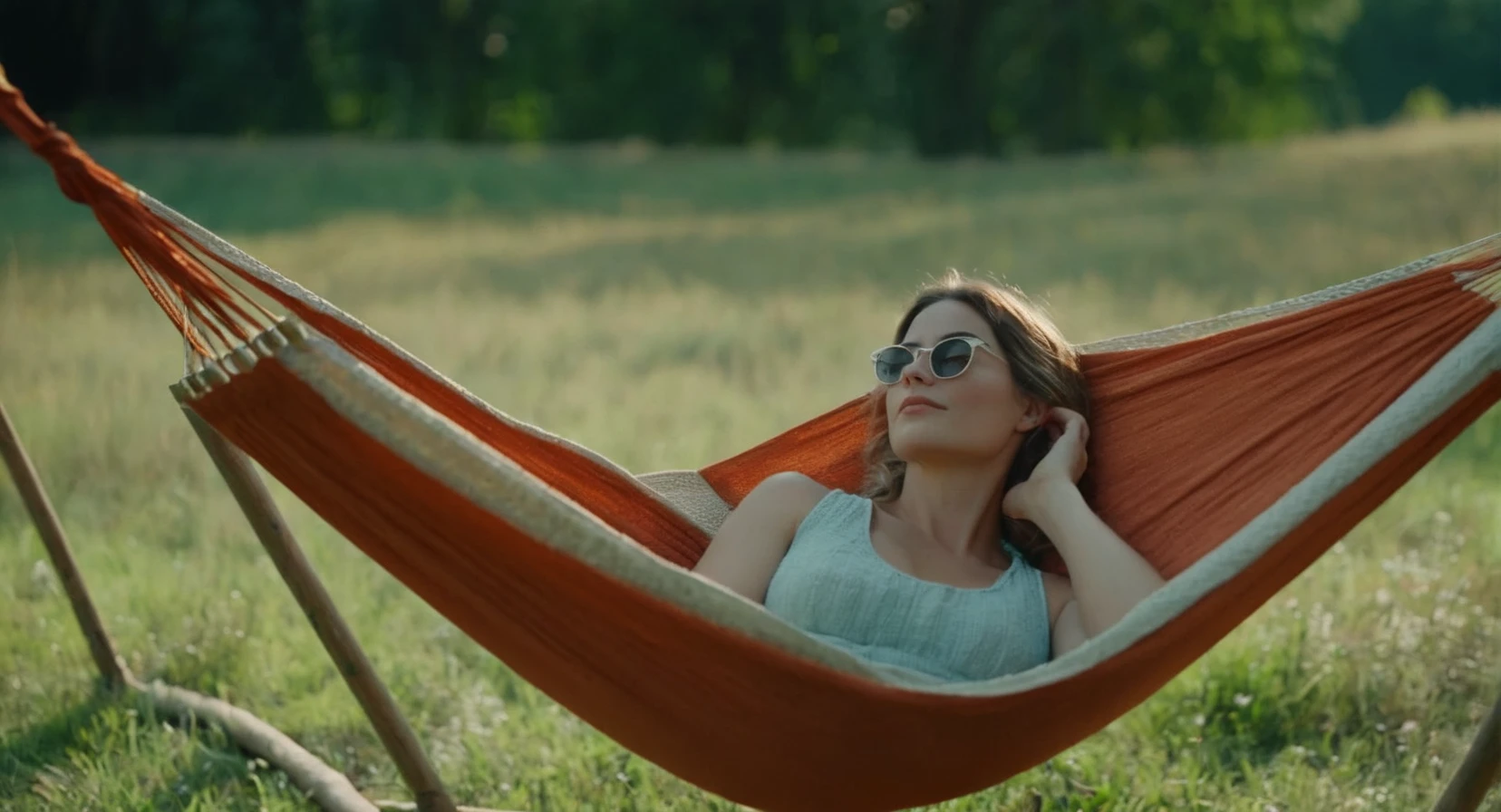 cinematic film still of <lora:Retro:1> Grainy Cinematic Film stock footage in (arri alexa style) Kodak film print, a woman laying in a hammock retro style, shallow depth of field, vignette, highly detailed, high budget, bokeh, cinemascope, moody, epic, gorgeous, film grain, grainy