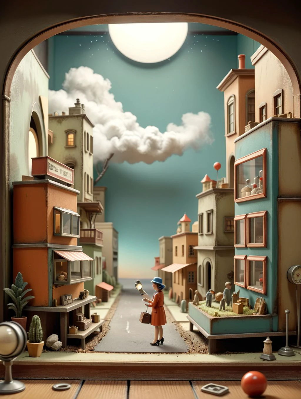 <lora:Diorama:1>Diorama - surreal retro 3d diorama, in the style of Florence Thomas,Adobe Photoshop, ultra HD, strong perspective, depth of field , view finder lens, detailed scenes, SMC Takumar 35mm f/ 2. 8