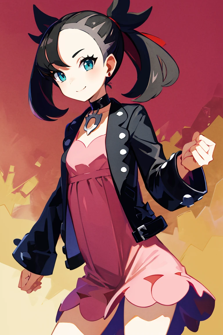 (masterpiece, best quality), 1girl, <lora:LoRA_Anzu:1> AnzuDef, breasts, looking at viewer, smile, blue eyes, short hair, brown hair, hair ornament, high ponytail, ponytail, large breasts, huge breasts, shirt, skirt, thighhighs, bare shoulders, jewelry, o-ring, pleated skirt, sleeveless, belt, miniskirt, necklace, bracelet, zettai ryouiki, sleeveless shirt, turtleneck, scrunchie, pink skirt, black thighhighs, yellow shirt, sleeveless turtleneck, yu-gi-oh!,