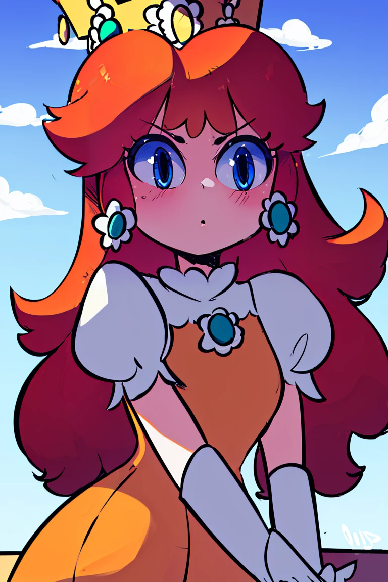 <lora:Diives_Style:0.8>, (masterpiece, best quality), 1girl, <lora:princessdaisy-lora-nochekaiser:1> princess daisy, blue eyes, long hair, orange hair, crown, daisy, dress, flower, gem, gloves, orange dress, puffy short sleeves, puffy sleeves, short sleeves, white gloves,