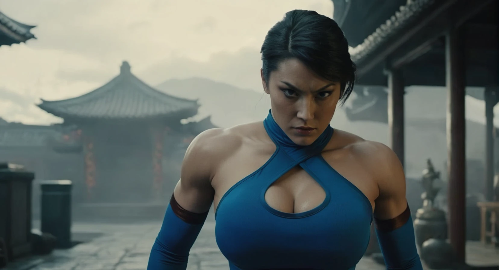 Dark Fantasy Art of (Cinematic Film stock footage style) in (arri alexa style) (Kodak film print style),
<lora:Mortal Kombat-000003:1>
Chun-Li a picture of a street fighter woman with a big breast and muscular body Mortal Kombat Style, dark, moody, dark fantasy style