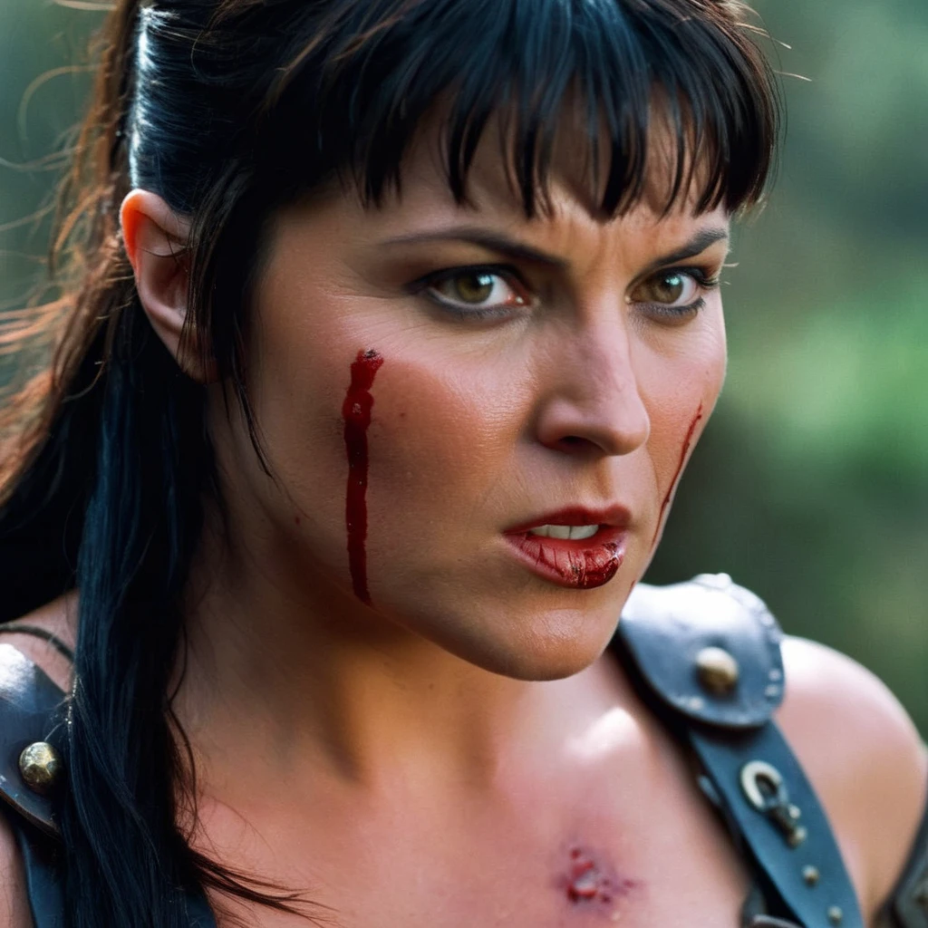cinematic film still of hyperrealism, filmic
 <lora:Xena Warrior Princess-000003:1>
Xena Warrior Princess a woman portrait with a bloody face and mouth, shallow depth of field, vignette, highly detailed, high budget, bokeh, cinemascope, moody, epic, gorgeous, film grain, grainy