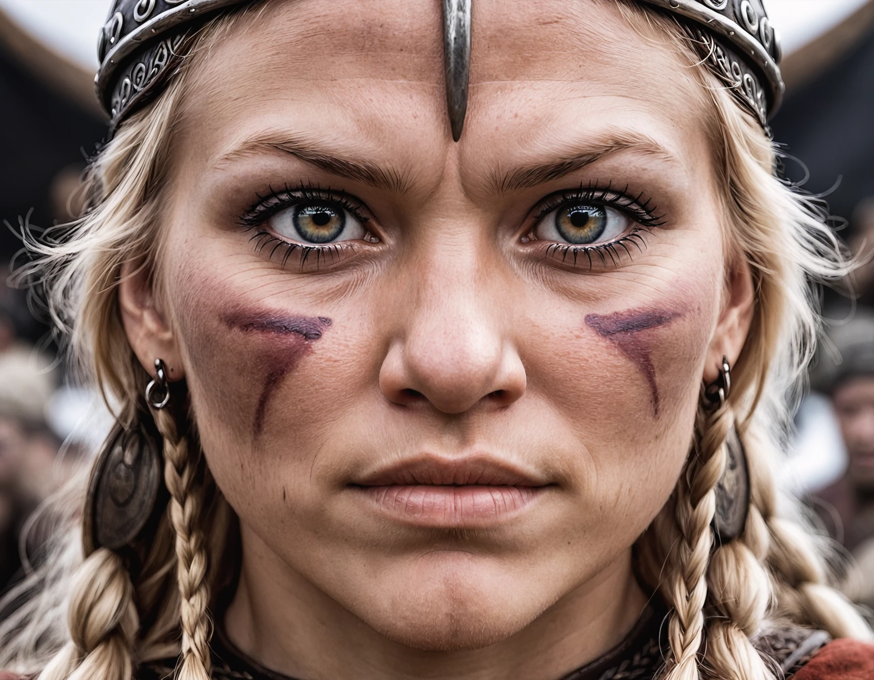 smartphone photo closeup of a viking woman's face