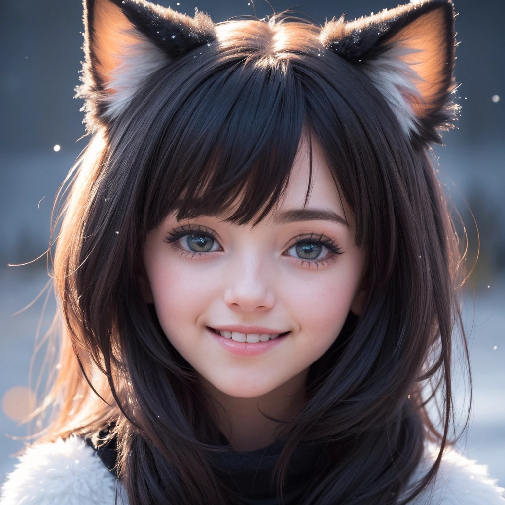 (cute pussy:1.2), furry, hairy body, (dynamic angle:1.1), (cute face:1.2), dark sky, winter, snow, (nighttime:1.2), photo of 20yo furry (girl:1.4), smile, volumetric light, (backlight:1.2), masterpiece, 8k, best quality, intricate details, subsurface scattering,