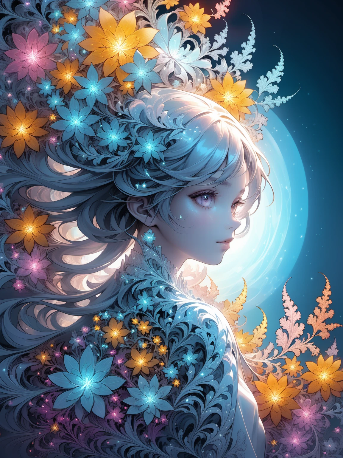masterpiece, top quality, best quality, official art, beautiful and aesthetic:1.2), (1girl), extreme detailed,(fractal art:1.3),colorful,highest detailed,flowers