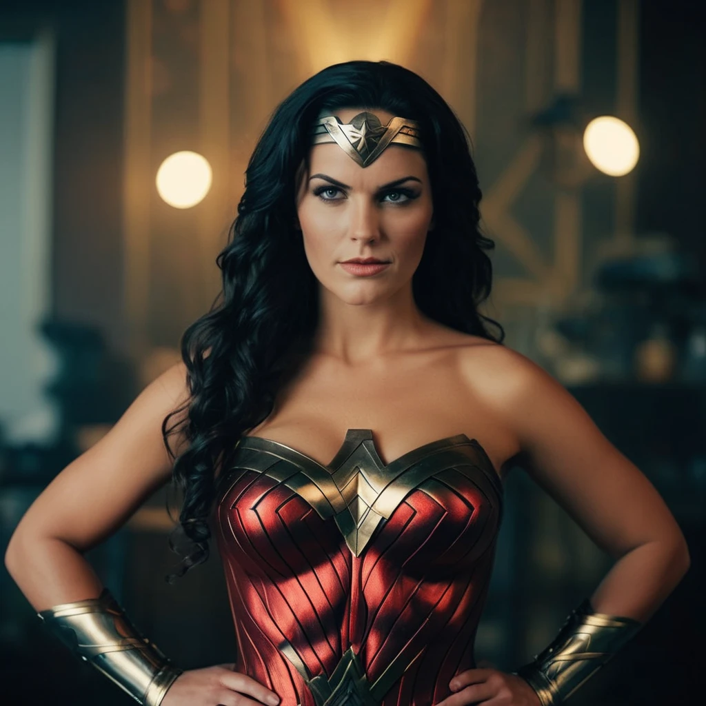 cinematic film still of Cinematic Film stock footage in (arri alexa style) Kodak film print, <lora:Wonder Wonder Woman a woman in a Wonder costume is posing naked with epic breasts and epic pussy, shallow depth of field, vignette, highly detailed, high budget, bokeh, cinemascope, moody, epic, gorgeous, film grain, grainy