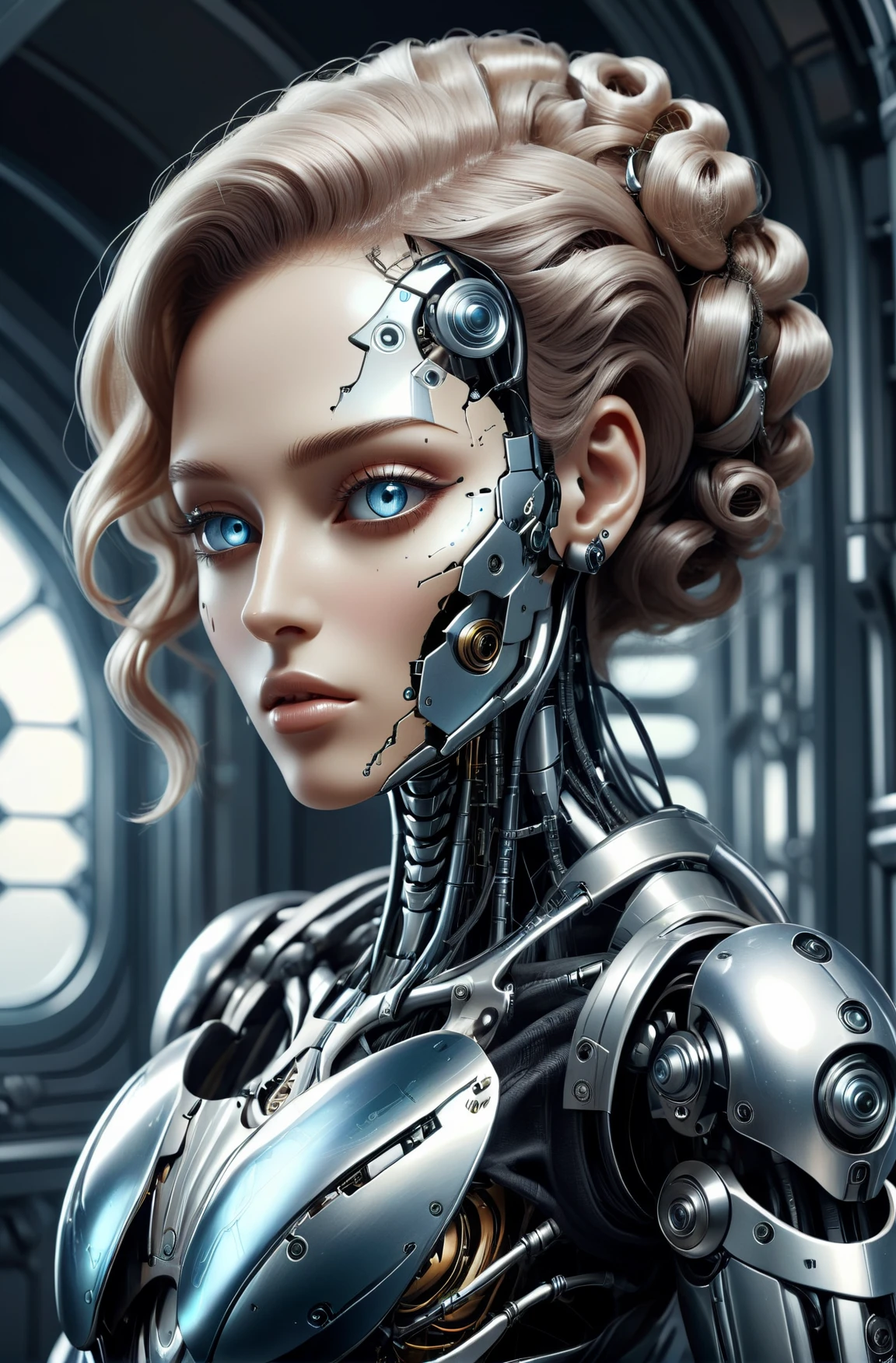 <lora:GeorgianStyleLocal:0.8> GeorgianStyle, (surrealism:1.4), [1girl:cyborg:3], upper body, perfect lighting, organic and mechanical elements, metallic limbs, joints, (machine made joints), synthetic skin, cybernetic enhancements, expressionless, science fiction, lost in space, intricate abstract, intricate artwork, non-representational, highly detailed