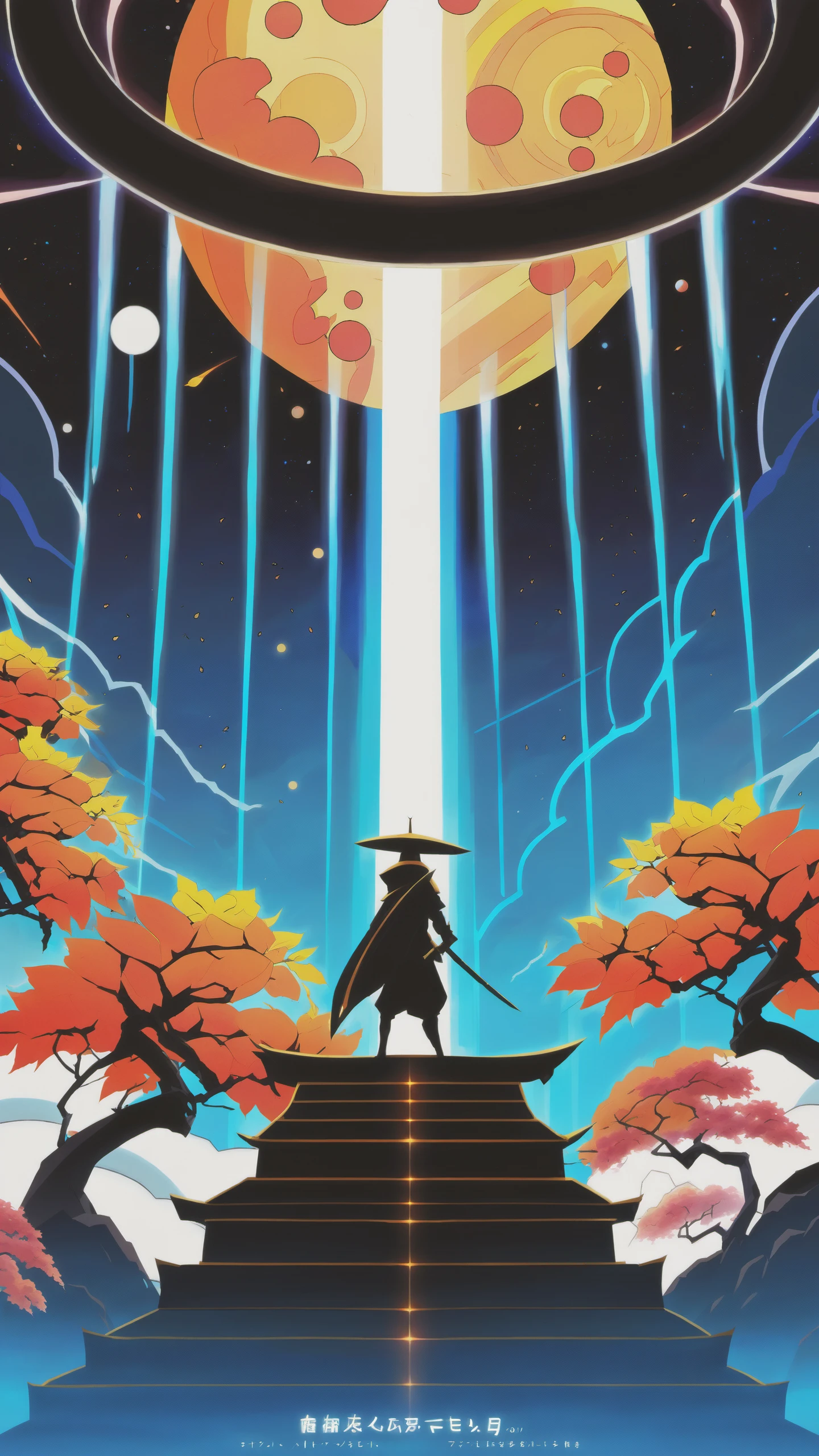 anime artwork, Interstellar heroes, akin to cosmic Ninjas, embark on an epic journey through the cosmos, encountering celestial Pagodas and alien Japanese Acer-inspired landscapes, their adventure colored by cosmic blues and fiery oranges anime style, key visual, vibrant, studio anime, highly detailed