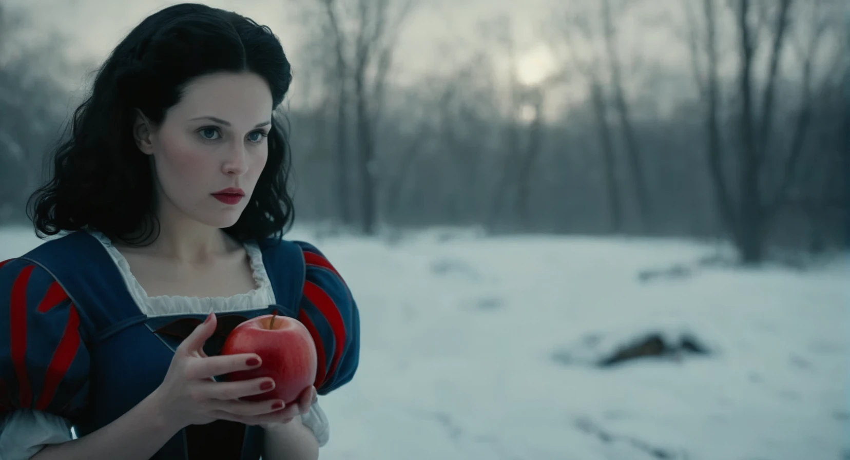Dark Moody Atmosphere, (Cinematic Film stock footage style) in (arri alexa style) (Kodak film print style),
<lora:Snow White-000003:1>
Epic portrait of Snow White a woman with a red apple, dramatic, mysterious, dark moody atmosphere