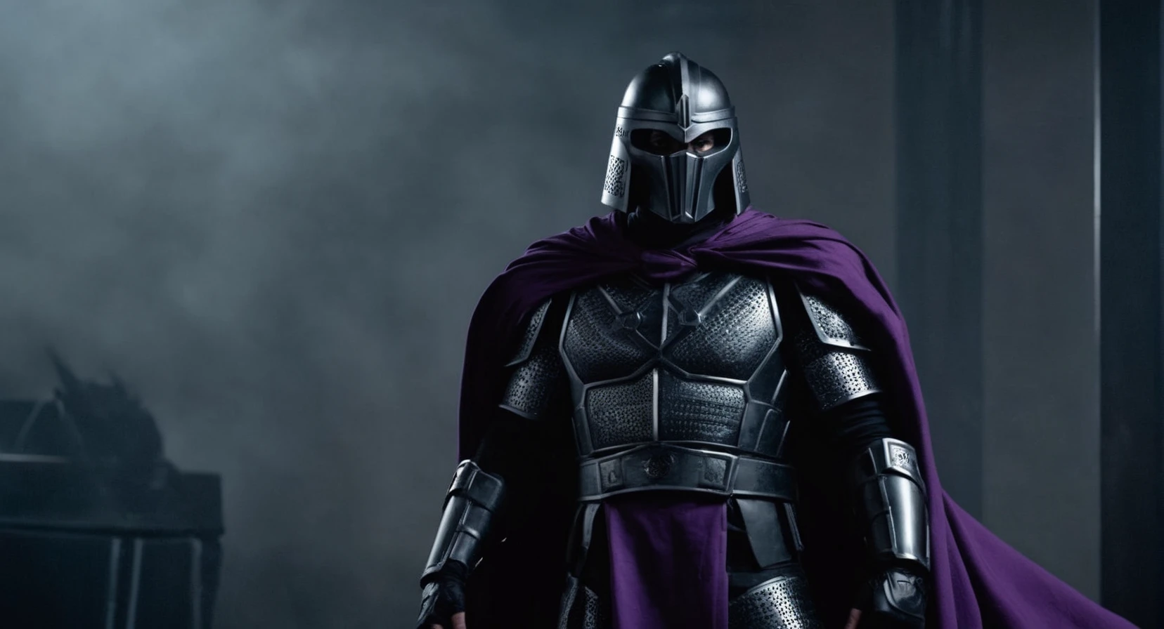 Dark Moody Atmosphere, (Cinematic Film stock footage style) in (arri alexa style) (Kodak film print style),
<lora:Shredder:1> Shredder
The Shredder a supervillain and the main antagonist of the Teenage Mutant Ninja Turtles created by Kevin Eastman and Peter Laird.
Grey black Armour, Purple Cape, dramatic, mysterious, dark moody atmosphere