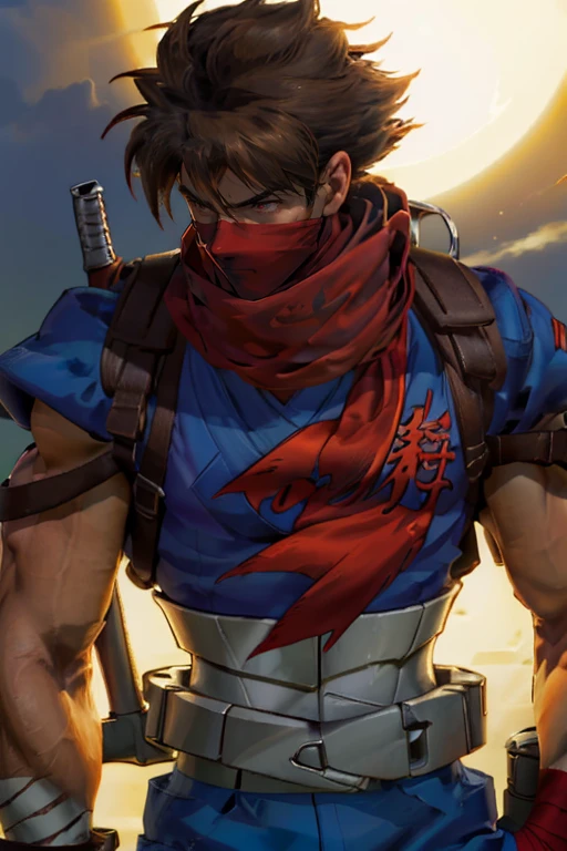 Strider_Hiryu, solo, brown hair, red eyes, 1boy, male focus, scarf, mask, bandages, armband, red scarf, ninja, moon light, sakura falling<lora:Strider_Hiryu:1>,, ultra realistic,32k,RAW photo,(high detailed skin:1.2), 8k uhd, dslr, soft lighting, high quality, film grain