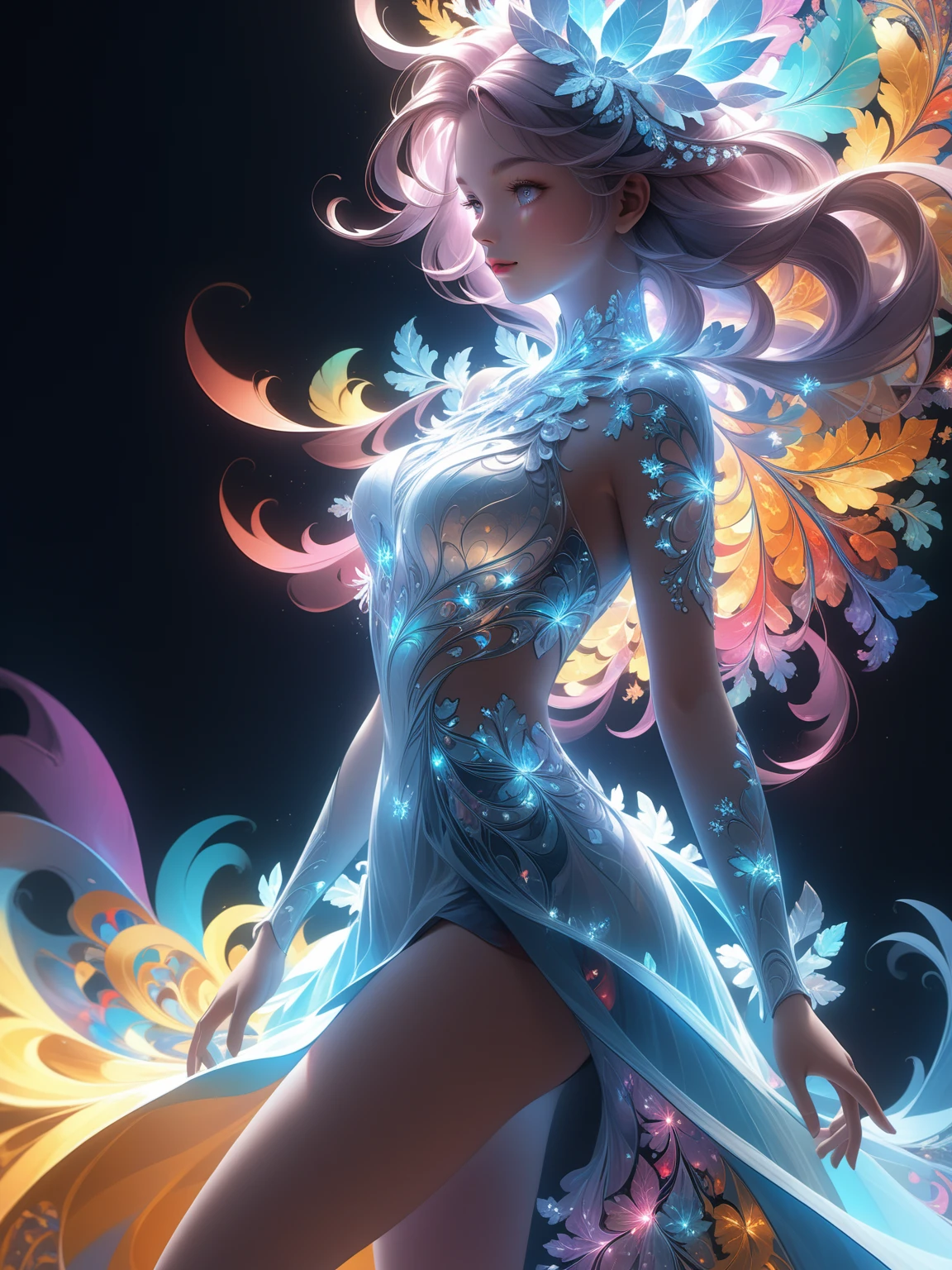 Close-up photo, whole body, masterpiece, top quality, best quality, official art, beautiful and aesthetic:1.2), (1girl), extreme detailed,(fractal art:1.3),colorful,highest detailed..