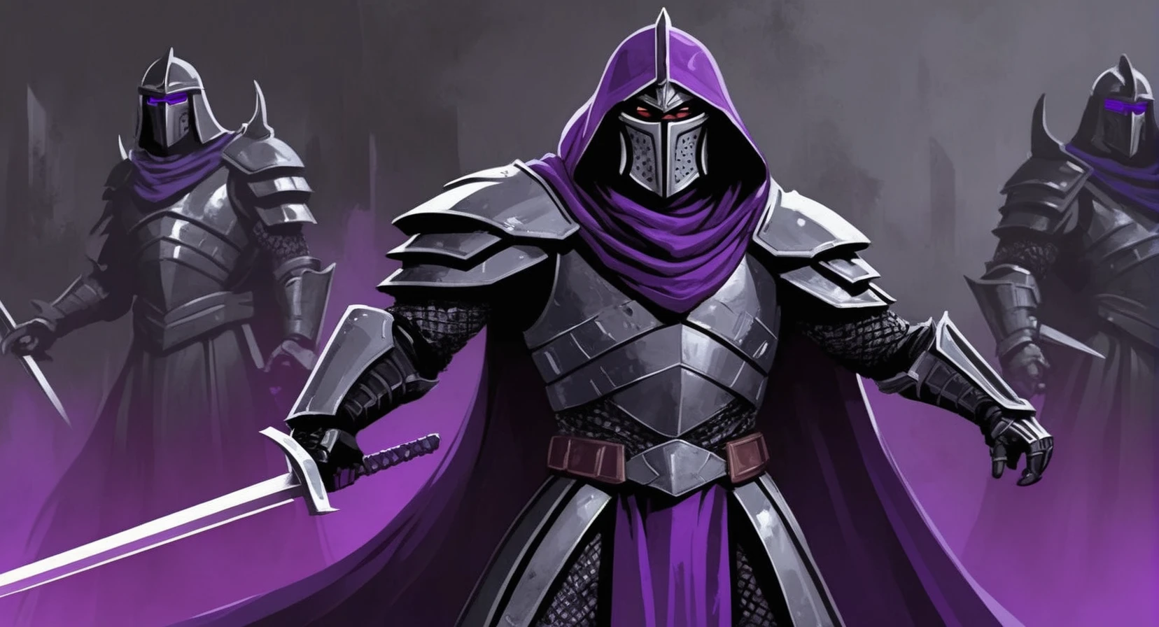concept art of (Cinematic Film stock footage style) in (arri alexa style) (Kodak film print style),
<lora:Shredder:1> Shredder
The Shredder a supervillain and the main antagonist of the Teenage Mutant Ninja Turtles created by Kevin Eastman and Peter Laird.
Grey black Armour, Purple Cape, digital artwork, illustrative, painterly, matte painting, highly detailed