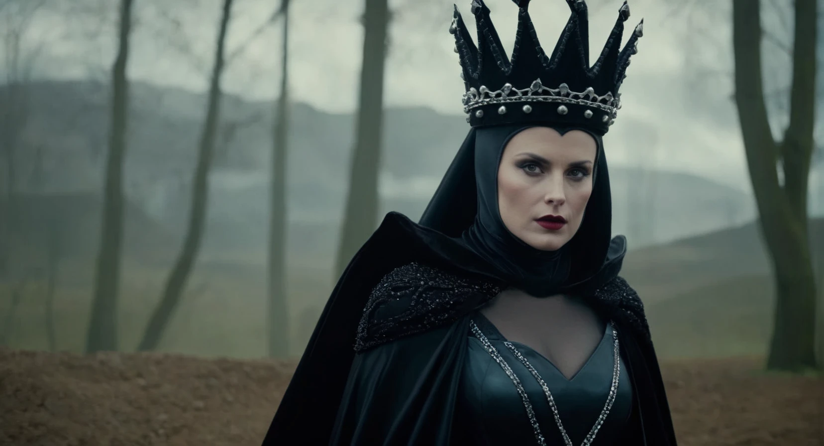 Dark Fantasy Art of (Cinematic Film stock footage style) in (arri alexa style) (Kodak film print style),
<lora:Evil Queen-000003:1>
Evil Queen a woman dressed in a costume with a crown, dark, moody, dark fantasy style
