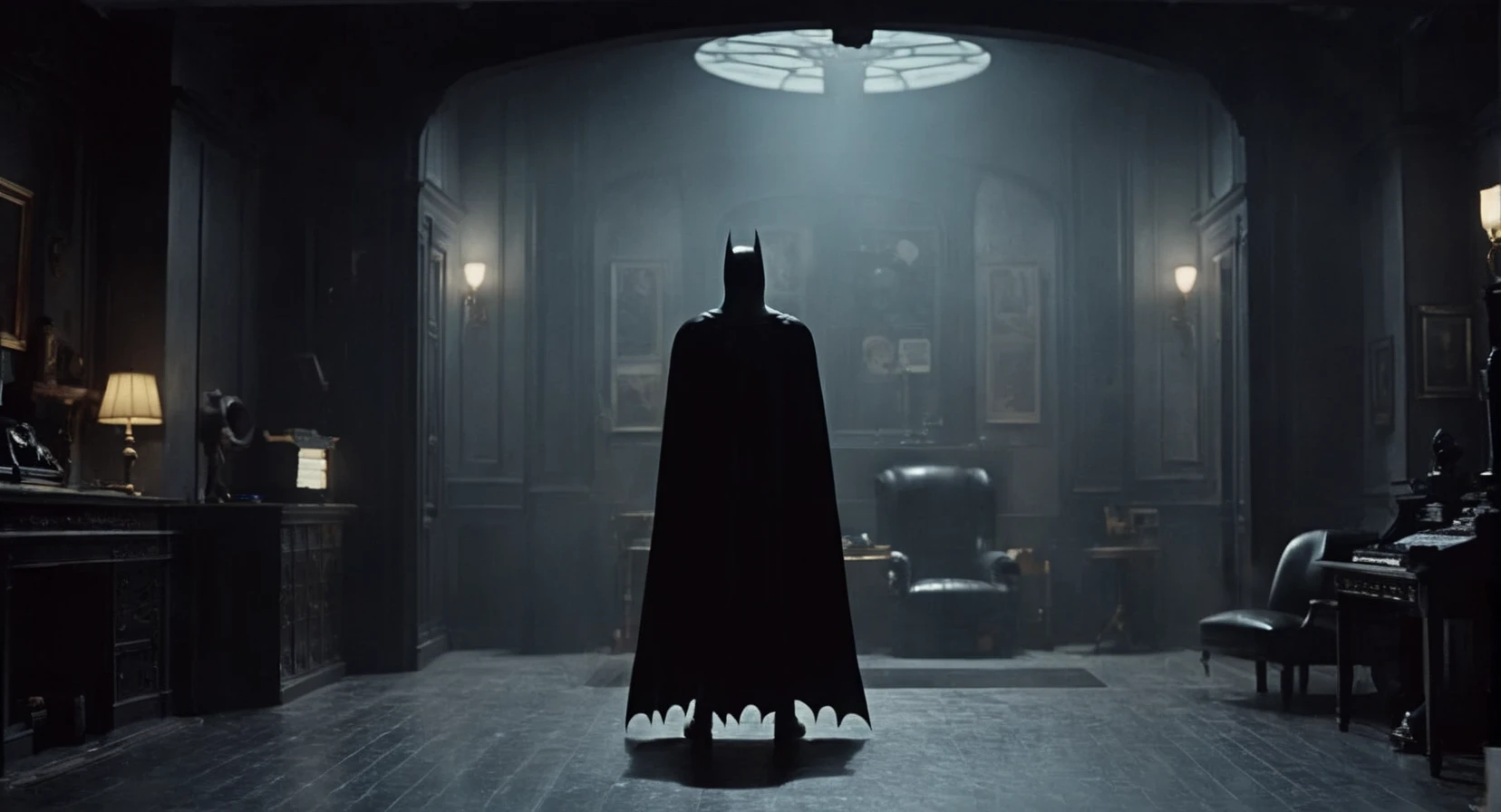 concept art of Cinematic Film stock footage in (arri alexa style) Kodak film print, <lora:batman ????:1> batman ???? a man in a batman costume standing in a room, digital artwork, illustrative, painterly, matte painting, highly detailed