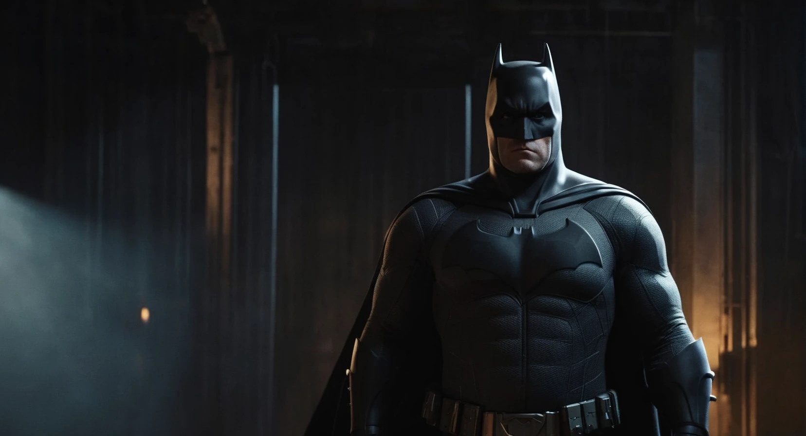 concept art of Cinematic Film stock footage in (arri alexa style) Kodak film print, <lora:batman:1> batman a man bruce wayne in a black batman costume standing in a dark room, digital artwork, illustrative, painterly, matte painting, highly detailed