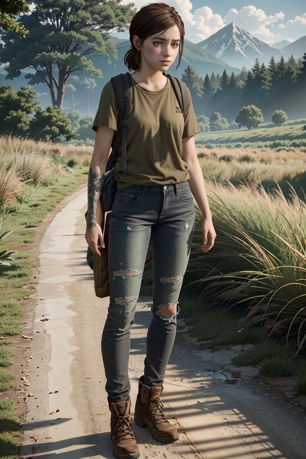 ((masterpiece, best quality))
<lora:TLOU2Ellie:0.8>
TLOU2Ellie, 1girl, solo, brown hair, green eyes, standing in front of a picturesque landscape, full body, with arms folded
