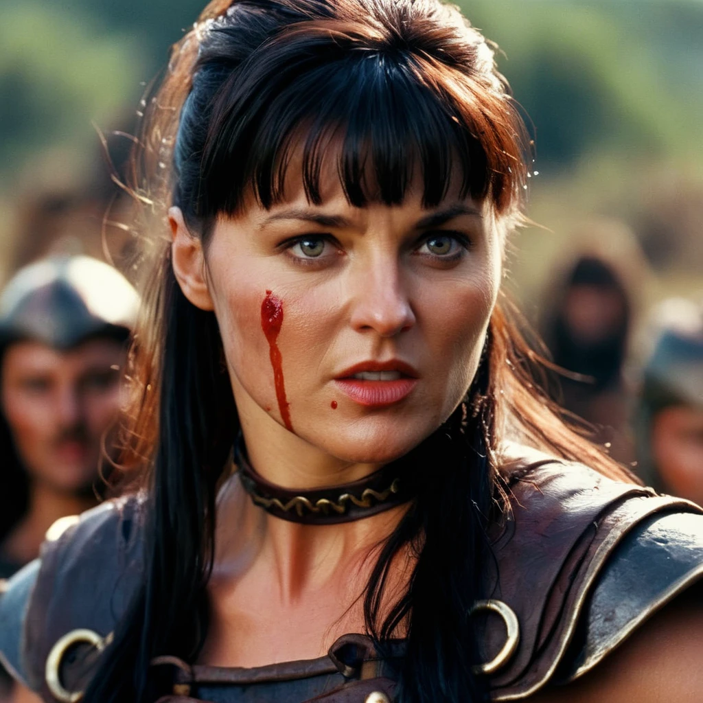 cinematic film still of hyperrealism, filmic
<lora:Xena Warrior Princess-000003:1>
Xena Warrior Princess a woman portrait with a bloody face and mouth, shallow depth of field, vignette, highly detailed, high budget, bokeh, cinemascope, moody, epic, gorgeous, film grain, grainy