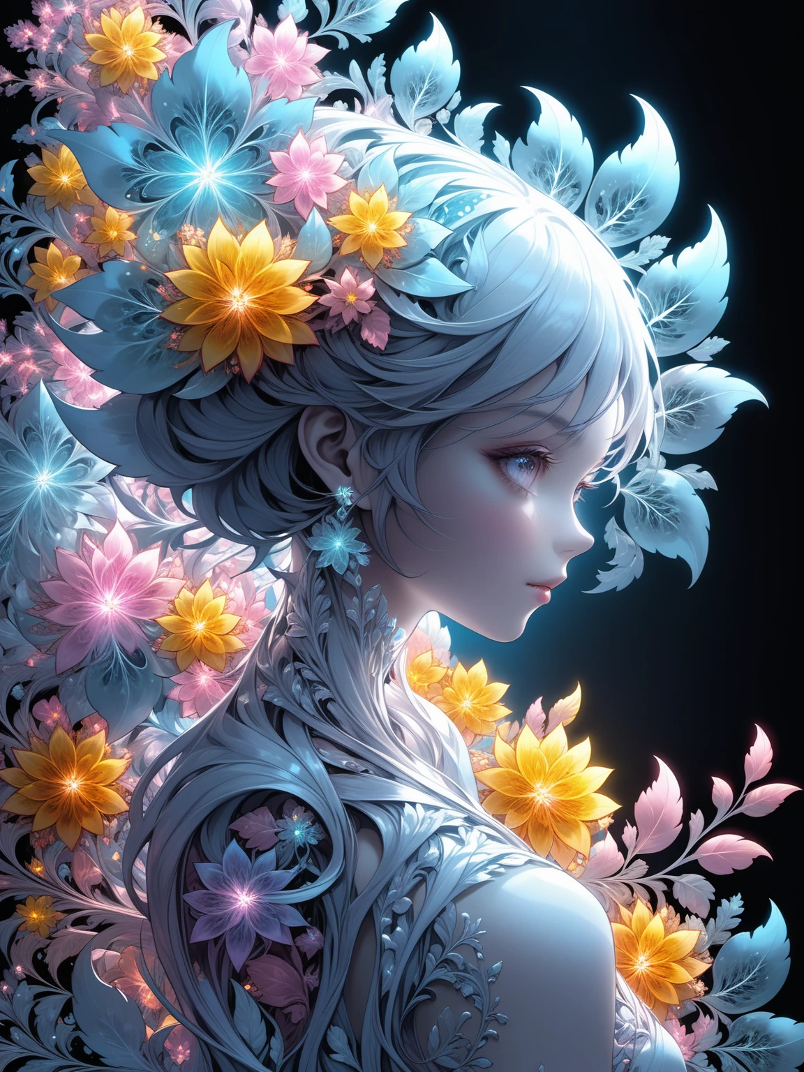 masterpiece, top quality, best quality, official art, beautiful and aesthetic:1.2), (1girl), extreme detailed,(fractal art:1.3),colorful,highest detailed,flowers