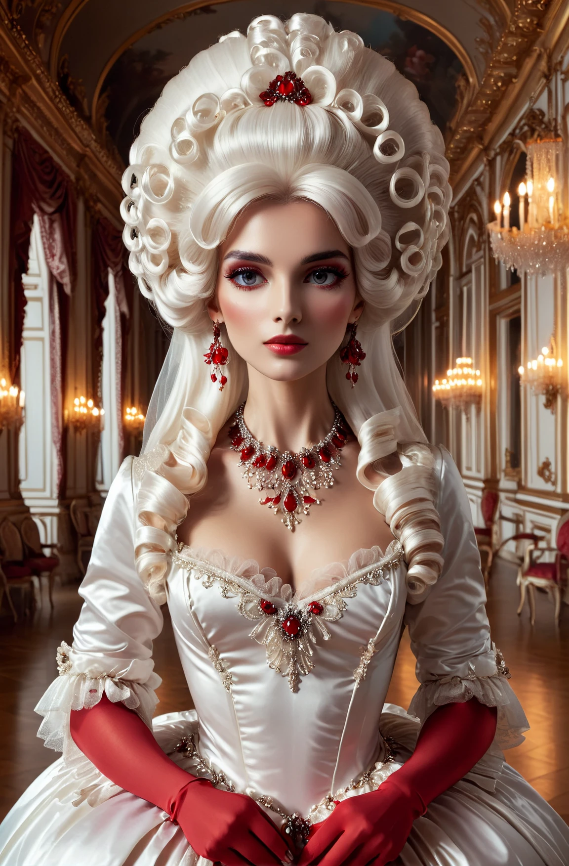 <lora:GeorgianStyleLocal:0.8> GeorgianStyle, woman in a white ball dress, tall wig, red necklace, ballroom