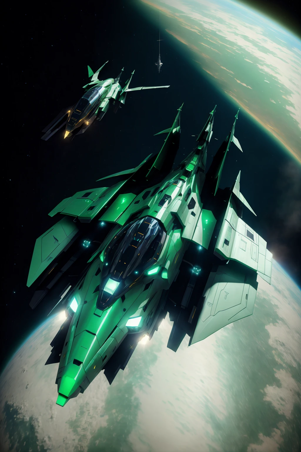 <lora:zxrspc_v3:1> Shrek Green zxrspc, masterpiece, best cinematic quality, photorealistic highly detailed 8k raw photo, volumetric lighting, volumetric shadows, reflective fuselage, A spacewalk outside a spaceship, witnessing the vastness of space and the Earth below