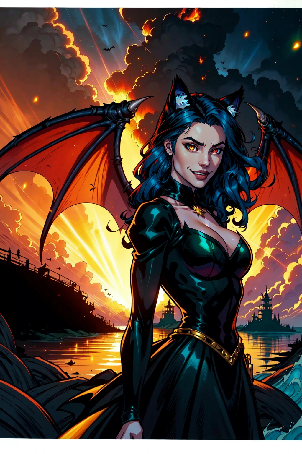 Hell_Fae HellGirl HellscapeV1 OseaDuskIsland RaElle-Hellaine, green fire, red eyes, demonic, vampire, large breasts,sexy, nsfw