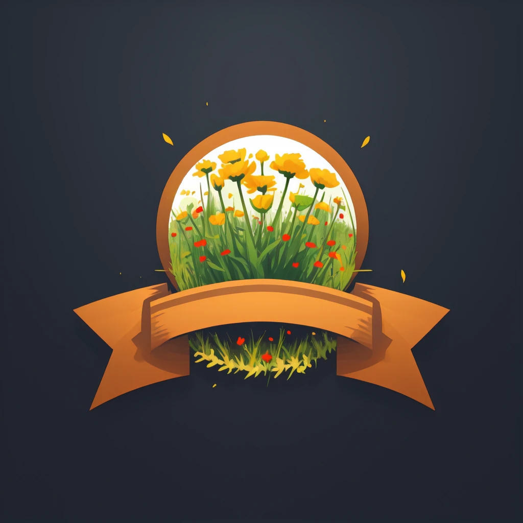 (masterpiece, best quality:1.2), (ribbon logo:1.4), (no humans:1.1), (outdoors, steppe, grasslands, flower, petals, prairie, wildflowers, meadow, daisy, bee, poppy:0.9), flat color, gradient background