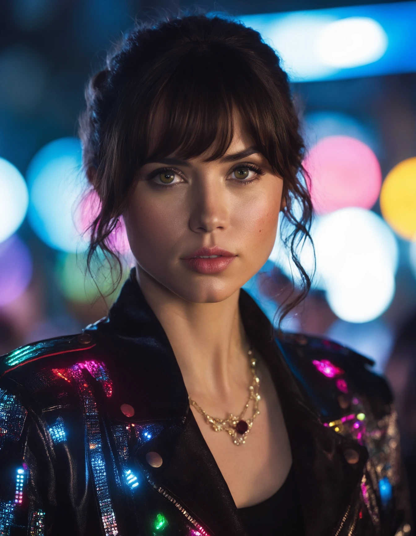 cinematic photo (full height:1.3), a resourceful  (((ohwx woman)))  As Qi'ra from Solo. At the heart of the criminal underworld, amidst neon lights and intrigue. Inspired by Krenz Cushart, neoism, kawacy, wlop, gits anime. Dark hair, a secret and calculating glint in her eyes.   <lora:ana_lora_sdxl_v1-64_cumul_fp16:0.85> . 35mm photograph, film, bokeh, professional, 4k, highly detailed