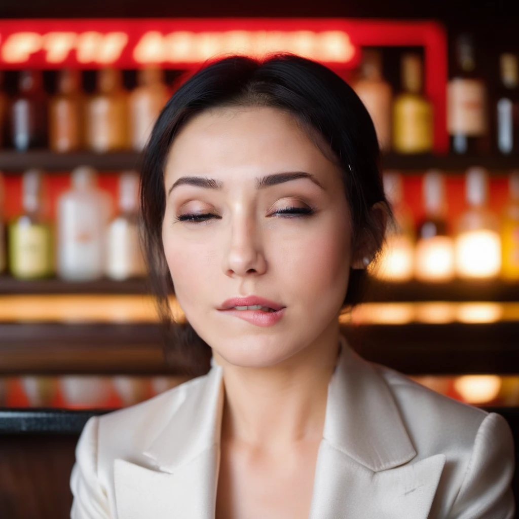 a photo of an asian woman in a bar, lipbite, eyes closed <lora:lipbitev3_SDXL:1>