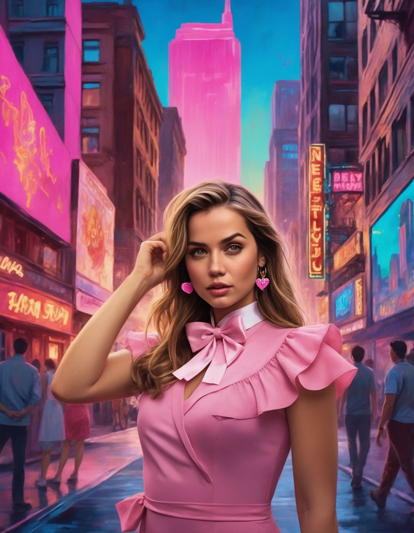 Architecture Photography, (((ohwx woman))) ,As Helga Pataki from Hey Arn!, wearing her pink dress, white shirt, and pink bow, secretly watching Arn from afar with her locket, capturing her unrequited love, city street background, vibrant colors, detailed environment, true to the distinct art style of the show, high-resolution, nostalgic scene., <lora:ana_lora_sdxl_v1-64_cumul_fp16:0.85>