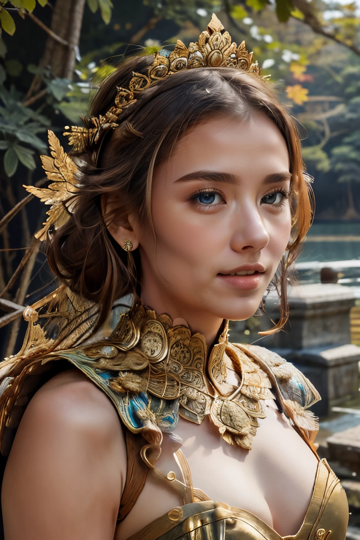 (8k, RAW photo, best quality, masterpiece:1.2), highly detailed,ultra-detailed, <lora:ThaidollParichart_v1A:0.8> ,thaidollparichart, (1girl:2.0), smile, (head shot:1.4),(armored_dress:1.4),armored dress, rainbow armor, rainbow dress, <lora:armored_dress:0.75>, <lora:linevichit3:0.8>,linekanok style armor, flower lace, head flower,intricate linework dress, waterfalls in thailand background, (gold tiara:1.3), <lora:GoodHands-vanilla:1>