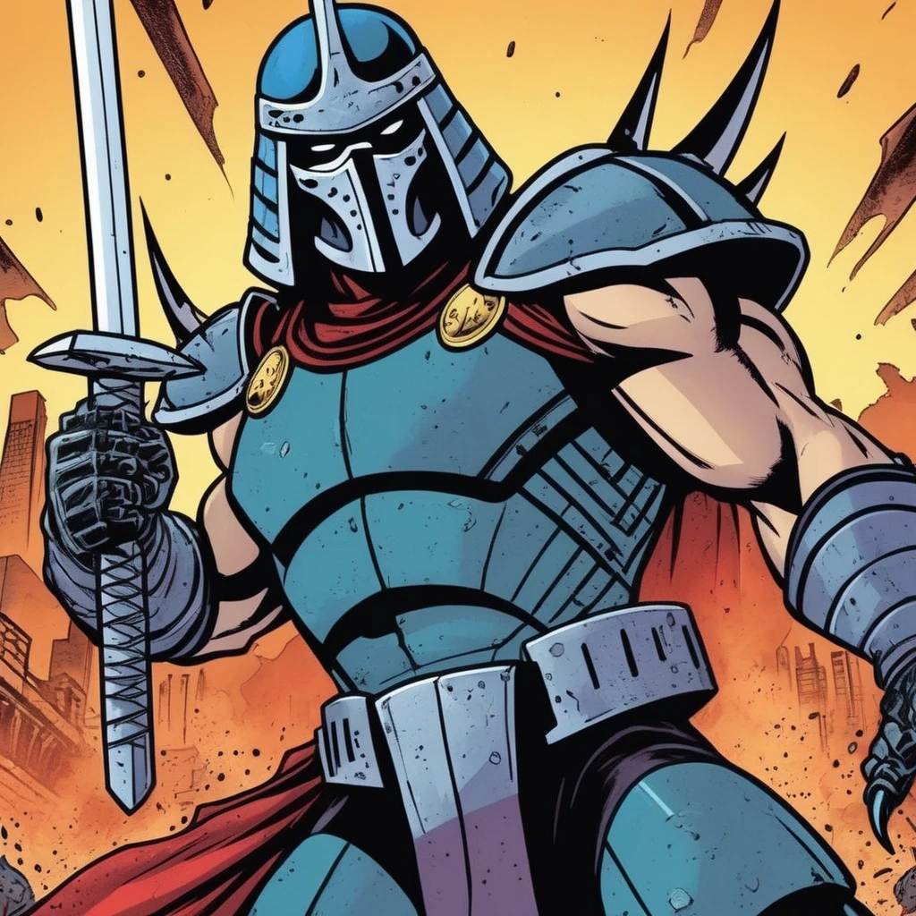 comic book art of (Cinematic Film stock footage style) in (arri alexa style) (Kodak film print style),
<lora:super shredder:1>
The Shredder is a supervillain and the main antagonist of the Teenage Mutant Ninja Turtles media franchise created by Kevin Eastman and Peter Laird. , comic art, graphic novel illustration