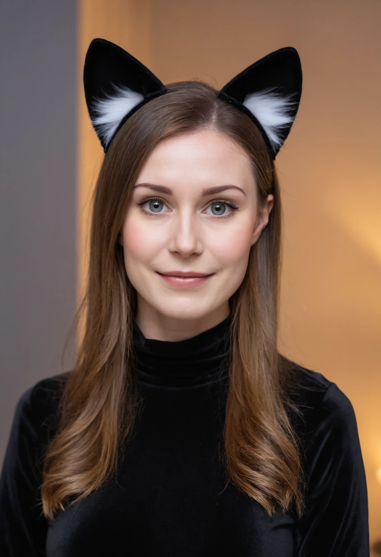 photo of sanna_marin wearing a cat costume, cat ears, cat tail, age 25, cinematic lighting, bokeh <lora:sanna_marin_sdxl_prodigy_10:0.95>, (close shot)