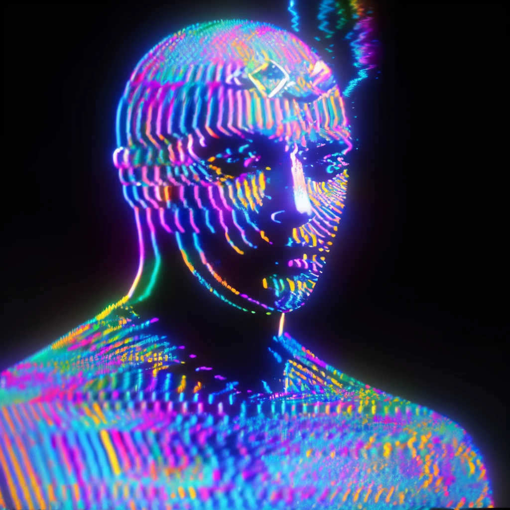 Retro Glitch, a man with a head made of many different colored balls <lora:RetroGlitch:1>