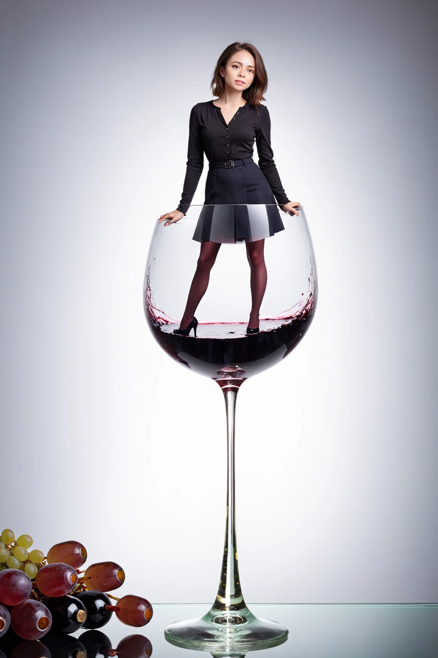photo, woman standing on wine glass