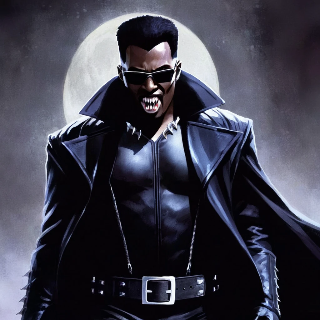 Dark Fantasy Art of Blade the daywalker
<lora:Blade the daywalker:1>
Blade the daywalker a vampire man in a black outfit and sunglasses with vampire fangs teeth
<lora:Vampire-000003:1> , dark, moody, dark fantasy style