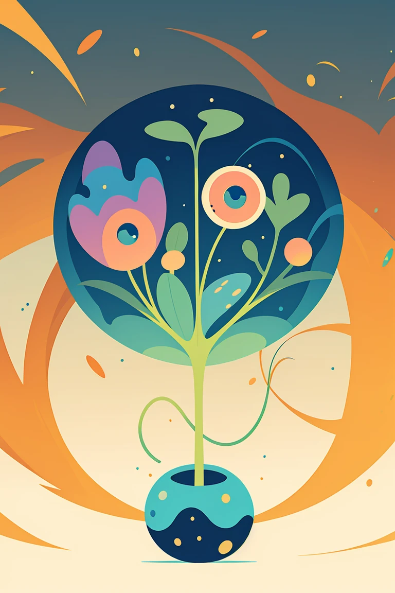 masterpiece,best quality,Minimalism,shadow flat vector art,Elfin protozoa, surreal, dandelionwanderer, agate geodes, by Dan Mumford, , Dr. Seuss, WLOP, dandelionseer, flowervirus, big eyes