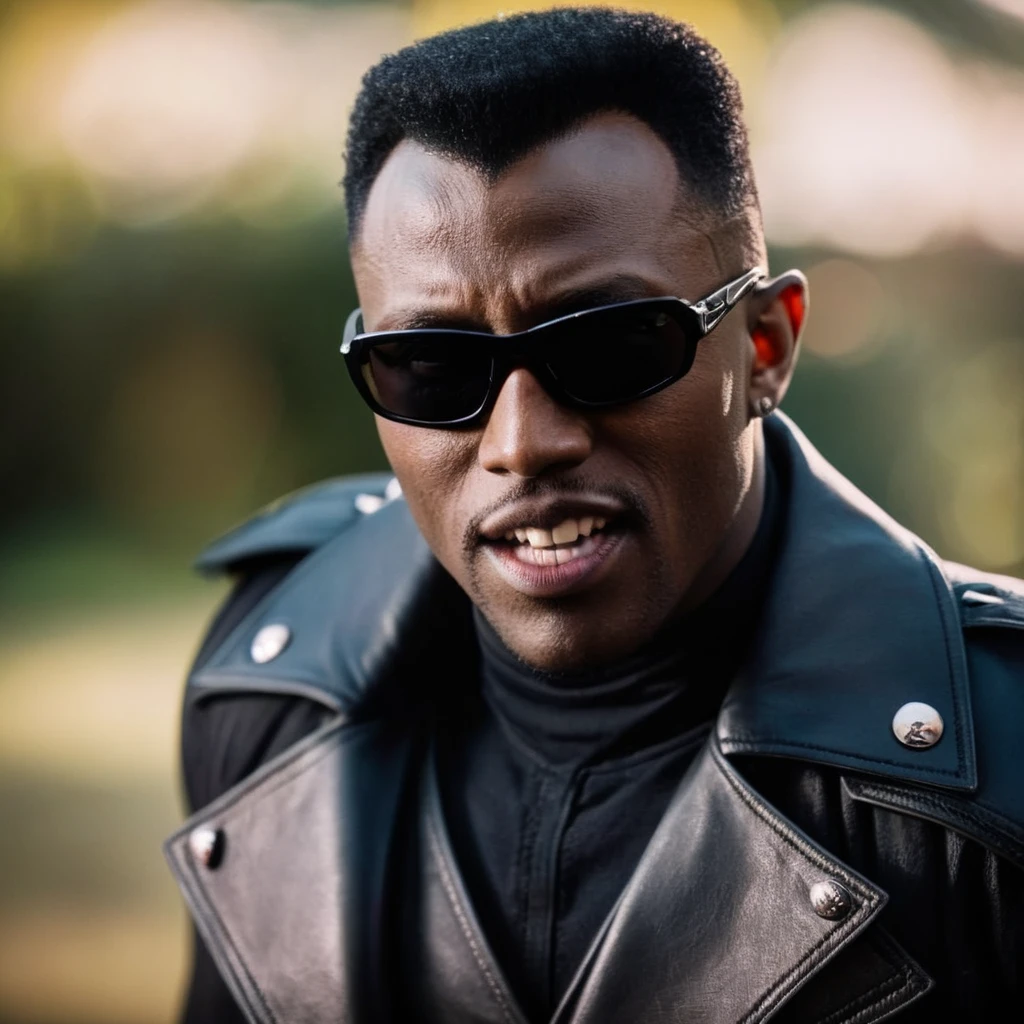 cinematic film still of Blade the daywalker
<lora:Blade the daywalker:1>
Blade the daywalker a vampire man in a black outfit and sunglasses with vampire fangs teeth
, shallow depth of field, vignette, highly detailed, high budget, bokeh, cinemascope, moody, epic, gorgeous, film grain, grainy