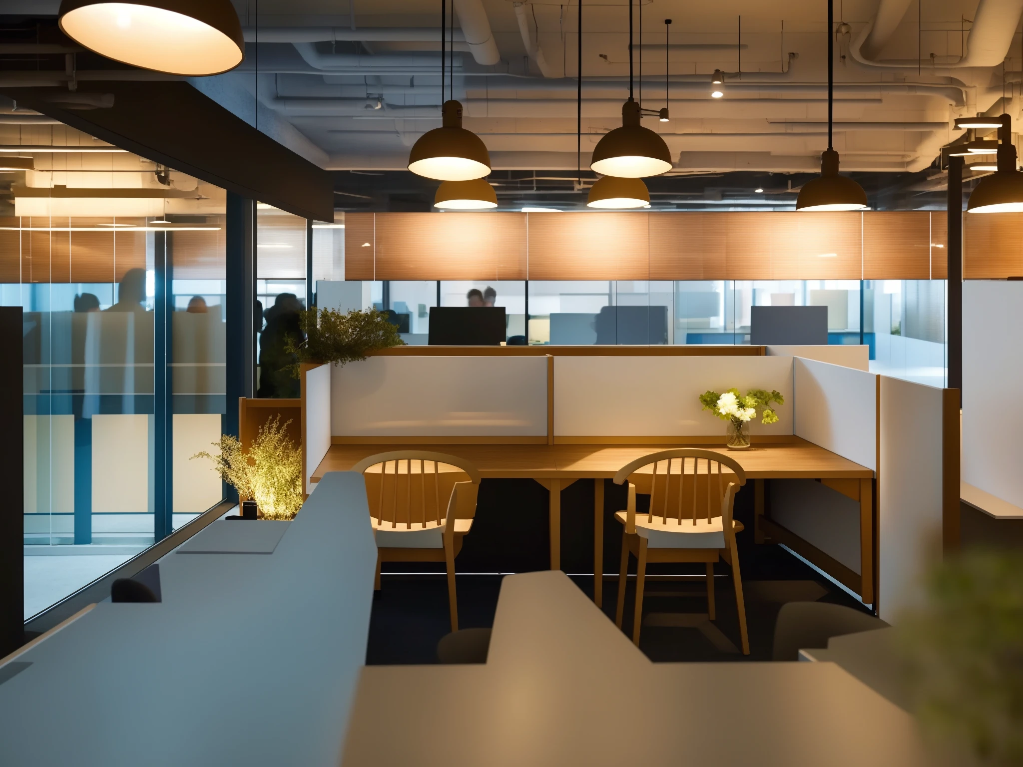 <lora:JJsOffice:.7> , ((office)) , indoor, best quality, masterpiece , no humans, scenery, tables, chairs, indoors, ceiling light, lamp, ceiling, door, notebook ,flower, day,